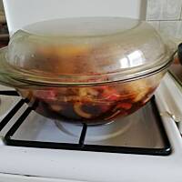 karkówka pieczona z pieczarkami i pomarańczami 