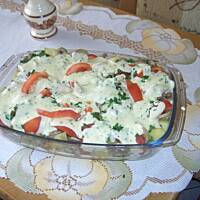 Zapiekanka w sosie serowym z ziemniakami