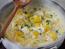 Fot. foka_bazooka, zupa chowder z wędzonego łupacza i kukurydzy