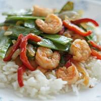 Krewetki z groszkiem i imbirem