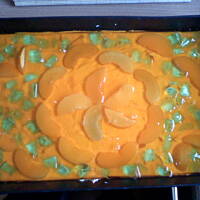 Sernik na zimno z brzoskwiniami. Polecam :-)