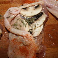 Pieczony kurczak z pieczarkami ziemniakami kasiuli