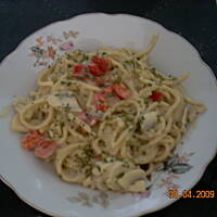 Makaron w kremowo - pieczarkowym sosie