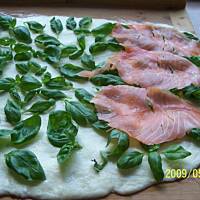 Rolada z łososia i sera mozzarella na rucoli