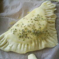 Trójkątne paszteciki z szynką pomidorem i majonezem kasiuli