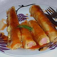 Parówki w naleśnikach z serem i sosem salasa wg Różyczki