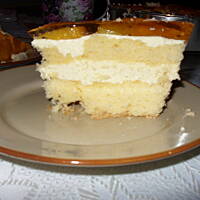 Biszkopt z kremem galaretką i owocami