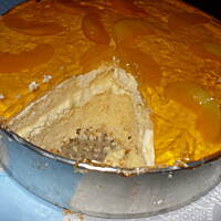 Biszkopt z kremem galaretką i owocami