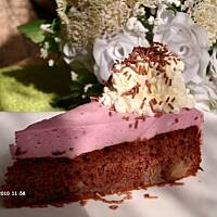 Ciasto kakaowe z gruszkami i masą jagodową