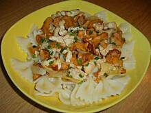 Fot. niebieska różyczka, Makaron kokardki z kurkami i kurczakiem