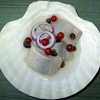 Sledzie marynowane octem winnym z czerwonymi borowkami