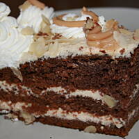 Tort z kremem budyniowo krówkowym z migdałami i bitą śmietaną kasiuli