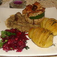 Sakiewki schabowe z grzybami