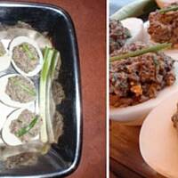 Pasta pieczarkowa w jajecznych łódeczkach