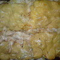 ziemniaki pieczone z czosnkiem, śmietaną i serem