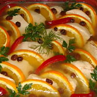 Galareta winno-pomarańczowa z rybą lub mięsem