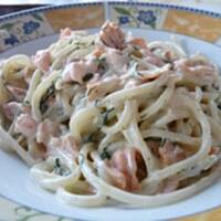 Spaghetti z wędzonym łososiem