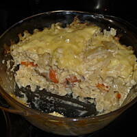 Zapiekanka z makaronem, pieczarkami i marchewka