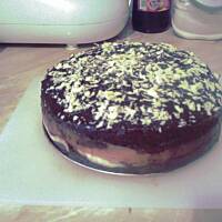 Ciasto biszkoptowe z budyniem i polewą.