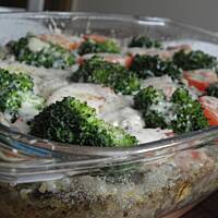 Zapiekanka z ryżem brązowym i wątróbką.