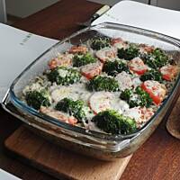 Zapiekanka z ryżem brązowym i wątróbką.