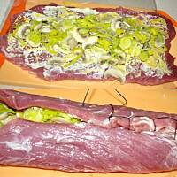 Poledwiczka faszerowana porem i pieczarkami