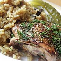 Kurczak zapiekany z ryżem grzybowym.