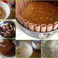 Sernik czekoladowo orzechowy z malinami, na zimno