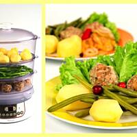 Klopsy z parowaru z fasolką szparagową i białym sosem