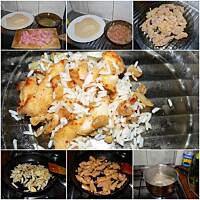 Kurczak z cebulą i ryżem.