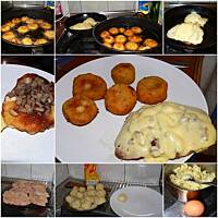 Kulki ziemniaczane i kotlety z pieczarkami i serem.