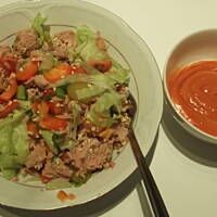 Sałatka z tuńczyka z pikantnym dipem