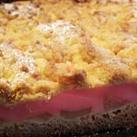 Szarlotka z renetą i budyniem wiśniowym.