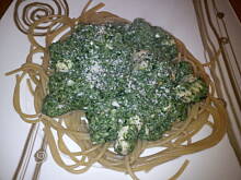 Fot. Ann93, Spaghetti z kurczakiem w sosie czosnkowo-szpinakowym