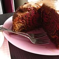 Czekoladowo malinowe ciasto zebra