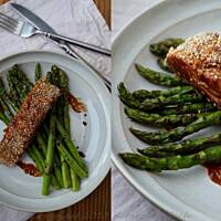 Łosoś w sezamie z grillowanymi szparagami