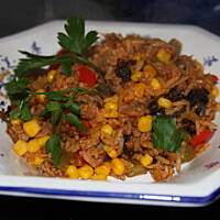 zapiekanka z ryżem i mięsem mielony