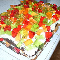 Ciasto z masą budyniową i galaretkami