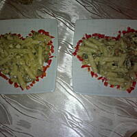 Makaron penne z kurczakiem i pieczarkami w śmietanowym sosie