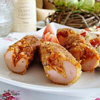 Parówki z nadzieniem serowym w orzechowej panierce