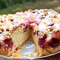 Ciasto drożdżowe z truskawkami, kruszonką i lukrem - bez wyrabiania