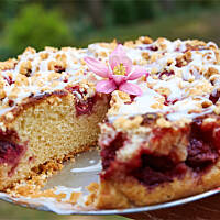 Ciasto drożdżowe z truskawkami, kruszonką i lukrem - bez wyrabiania