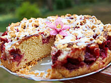 Fot. Wkn, Ciasto drożdżowe z truskawkami, kruszonką i lukrem - bez wyrabiania