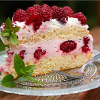 Lekki torcik z masą jogurtową i malinami