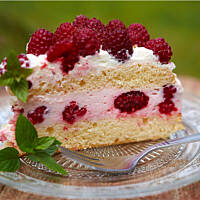 Lekki torcik z masą jogurtową i malinami